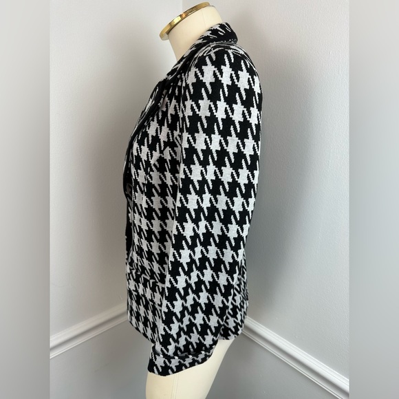 CATHERINE MALANDRINO Black White Houndstooth Career Blazer | Size Medium - Picture 2 of 13